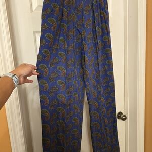 Vintage Elegant Paisley Print Trousers in Blue